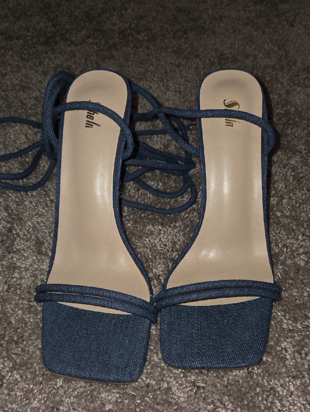 Women Denim Lace-Up Square Toe Sandals - Blue